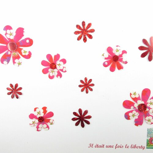 Appliqués thermocollants 10 fleurs en tissu liberty mitsi rouge flex holographique motifs thermocollants liberty fleurs appliques écussons