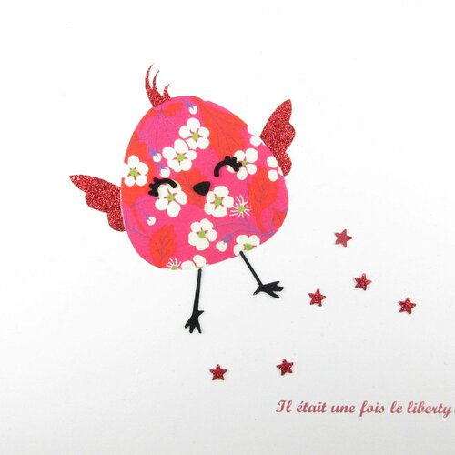 Appliqués thermocollants oiseau joyeux liberty mitsi rouge et tissu pailleté patch à repasser appliques liberty thermocollants patch écusson