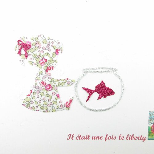 Appliqués thermocollants petite fille aquarium poisson tissu liberty eloïse rose flex pailleté patch à repasser motif fillette bébé écusson