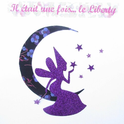 Appliqués thermocollants fée lune étoile baguette liberty ros purple flex pailleté violet patch à repasser motif appliques liberty