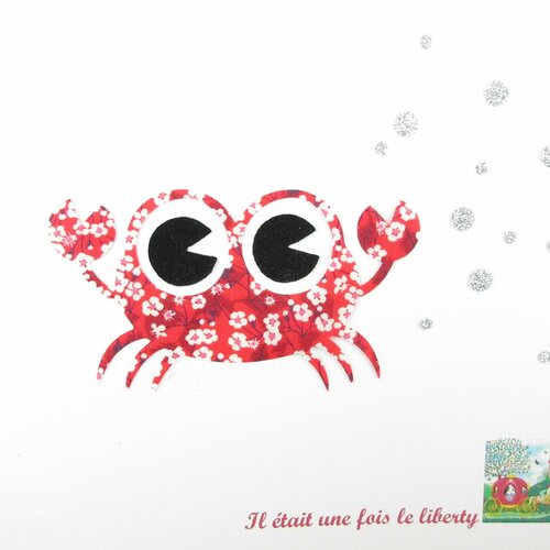Patch à repasser appliqué thermocollant crabe en tissu liberty mitsi valeria rouge flex pailleté rouge et argent