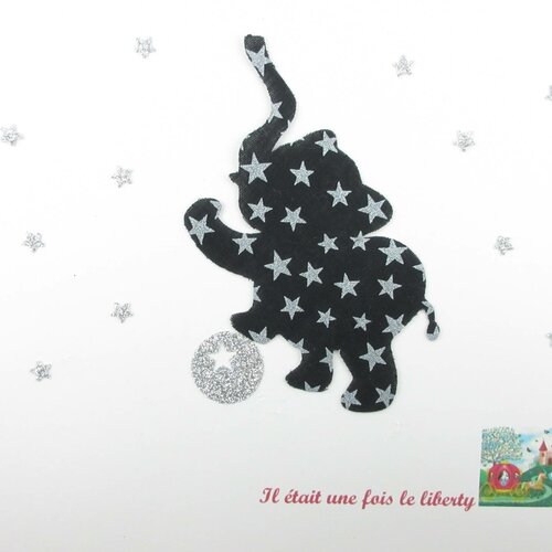 Appliqué thermocollant éléphant en tissu étoilé noir et flex pailleté iron on elephant applied fusing applique elephant patch à repasser