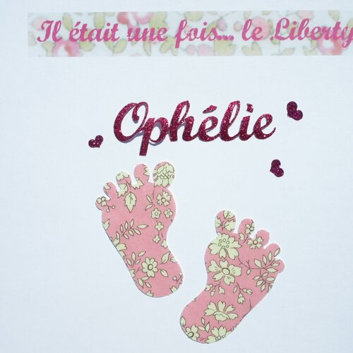 Appliqués thermocollants pieds de bébé et prénom personnalisable tissu liberty capel rose flex pailleté patch c'est une fille à repasser