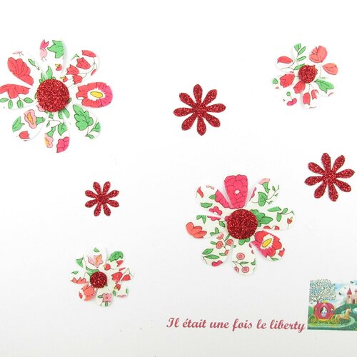 Appliqués thermocollants 7 fleurs en liberty d'anjo rouge flex pailleté patch à repasser motifs thermocollants écussons fleurs paillettes
