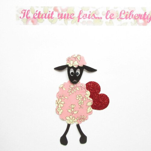 Appliqué thermocollant mouton timide en liberty capel rose &amp; flex pailleté &quot;et toi, tu m'aimes aussi ?&quot; patch à repasser motif thermocollant