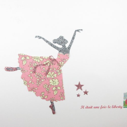 Appliqués thermocollants danseuse ballerine en liberty capel rose et tissus pailletés patch à repasser écusson