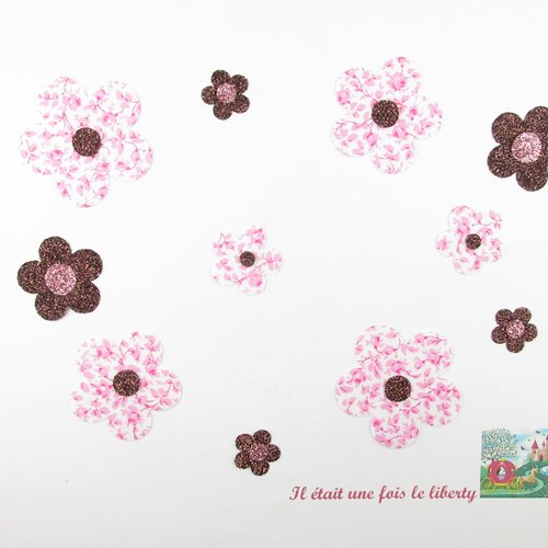 Appliqués thermocollants 11 fleurs en tissu liberty mickaël rose flex pailleté patch à repasser