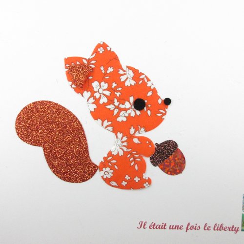Appliqués thermocollants liberty écureuil bébé en liberty capel orange et flex pailletés patch à repasser sans couture