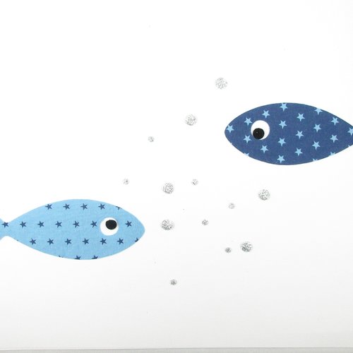 Appliqués thermocollants poissons en tissu bleu étoilé et flex pailleté