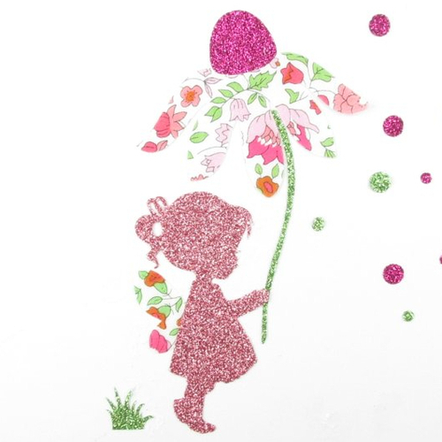 Appliqués thermocollants fée sur une fleur parasol en tissu liberty d'anjo rose et flex pailleté patch à repasser