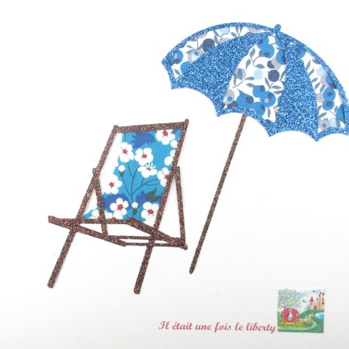 Appliqué thermocollant liberty chaise de plage parasol vacances en tissu liberty mitsi et wiltshire curaçao et flex pailleté
