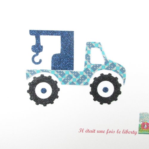 Appliqués thermocollants camion de dépannage en tissu géométrique petit pan bleu patch à repasser sans couture