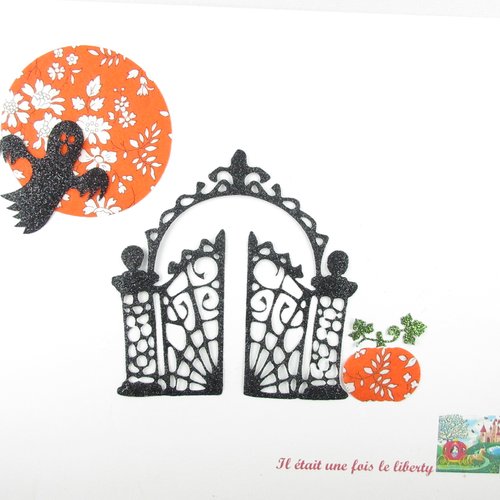 Appliqués thermocollants portail de pierre, citrouille, fantôme, lune d' halloween liberty capel orange tissu pailleté patch à repasser