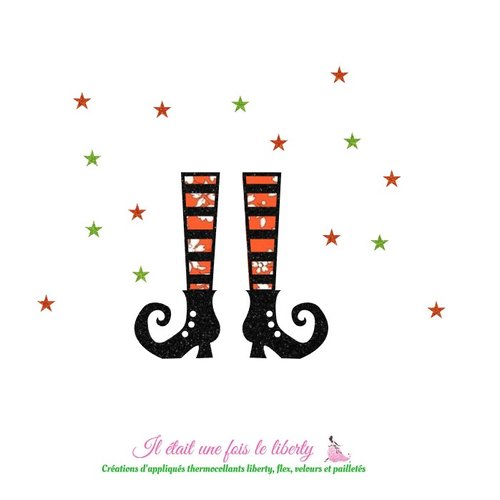 Appliqués thermocollants chaussures de sorcière en liberty capel orange flex pailletés patch à repasser halloween
