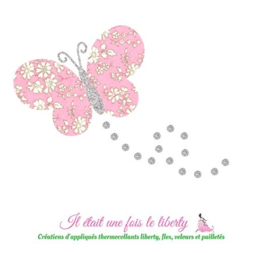 Appliqué thermocollant liberty papillon capel rose flex pailleté patch à repasser sans couture, à recomposer