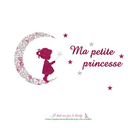 Appliqués thermocollants fille ma petite fée en tissu liberty eloïse rose et flex pailletés sans couture