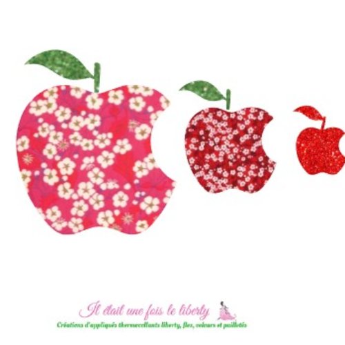 Appliqués thermocollants pommes en tissu liberty mitsi et mitsi valeria rouge, patch à repasser sans couture