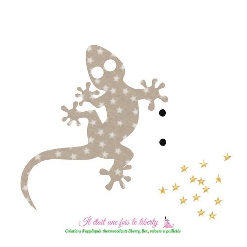 Appliqué thermocollant lézard tissu étoilé taupe et tissu pailleté patch à repasser sans couture
