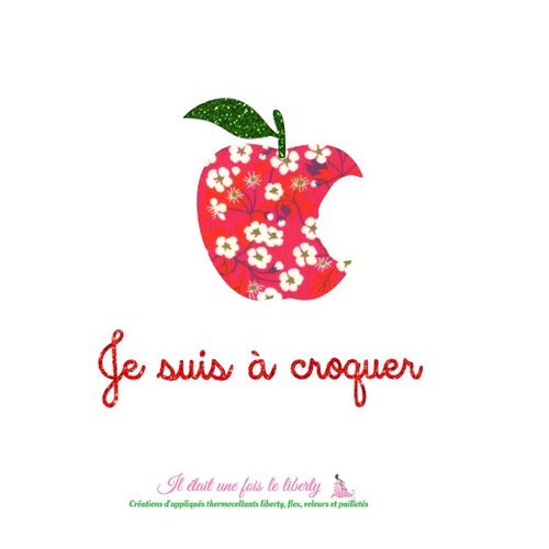 Appliqué thermocollant pomme en tissu liberty mitsi rouge et flex pailleté (taille 1)