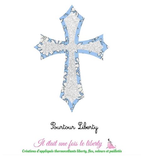 Appliqués thermocollants croix communion médiévale liberty capel bleu et flex pailleté patch à repasser