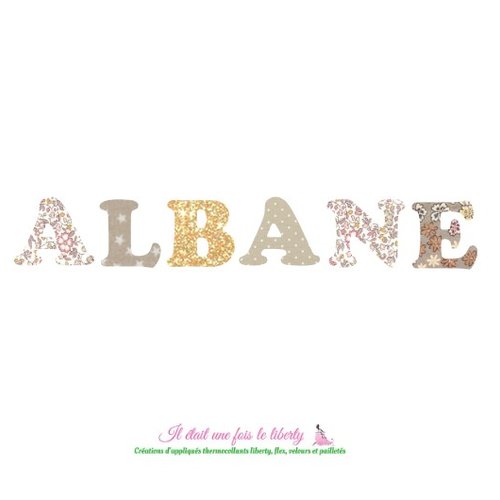 Prénom personnalisable liberty thermocollant t.2 - 3cm (albane) de 6 lettres en liberty beige