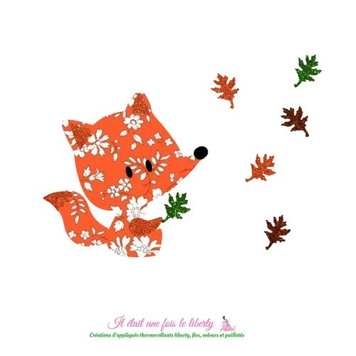 Appliqués thermocollants renard bébé en liberty capel orange -flex pailleté patch renard à repasser