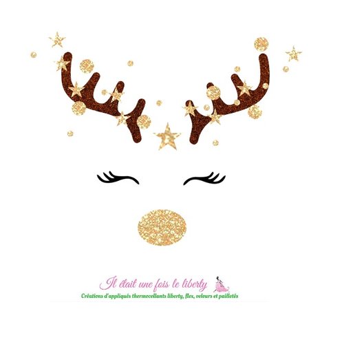 Appliqués thermocollants bois de renne au nez doré avec une étoile, rudolf, applique noël patch à repasser sans couture