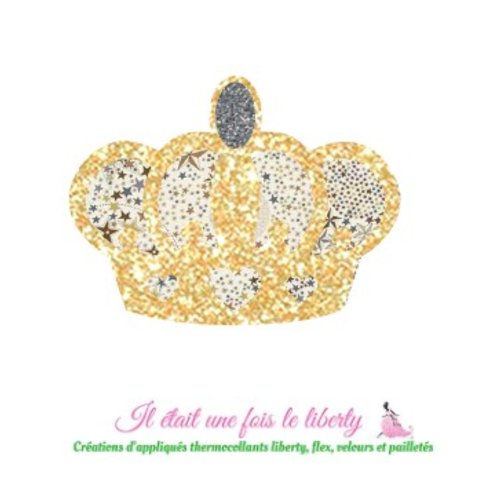 Appliqué thermocollant couronne médiévale fille garçon roi reine liberty tissu adelajda brun et flex pailleté