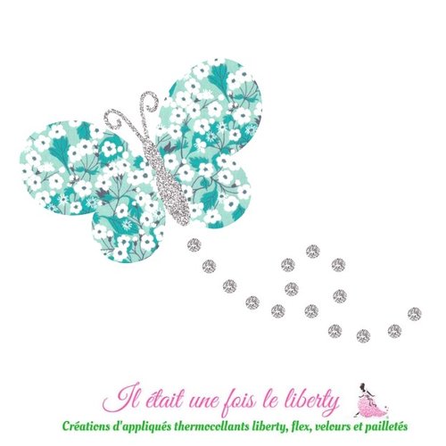 Appliqué thermocollant liberty papillon mitsi menthe à l'eau et flex pailleté motif thermocollant patch à repasser