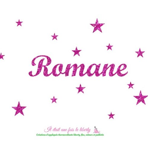 Appliqué thermocollant prénom pailleté personnalisable de 6 lettres (romane, ex.) en flex pailletés (coloris au choix)