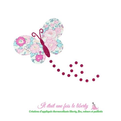 Appliqués thermocollants papillon en tissu liberty betsy amélie et flex pailleté, patch à recomposer et repasser