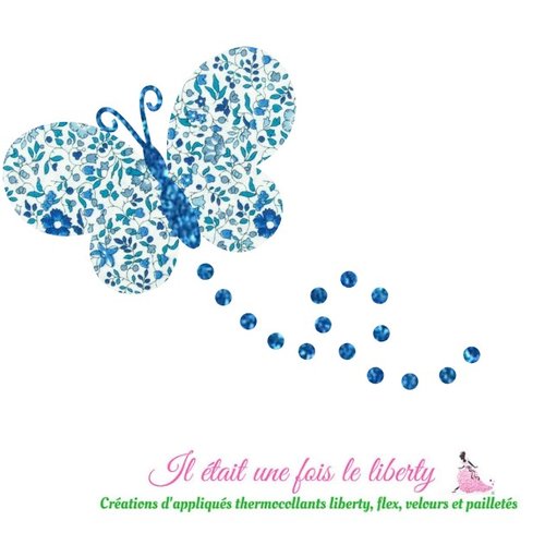 Appliqués thermocollants papillon tissu liberty katie and millie bleu flex pailleté patch à repasser sans couture