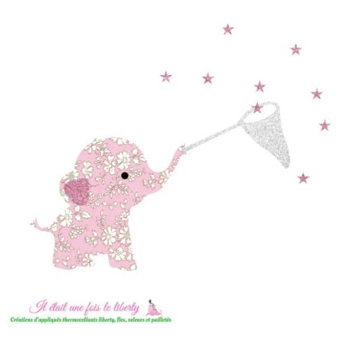 Appliqués thermocollants éléphant étoilles liberty capel rose nude et gris + flex pailleté, elephant à recomposer puis repasser