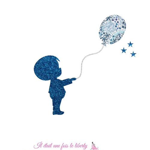 Appliqués thermocollants petit garçon et ballon tissu liberty adelajda bleu et flex pailleté patch à repasser