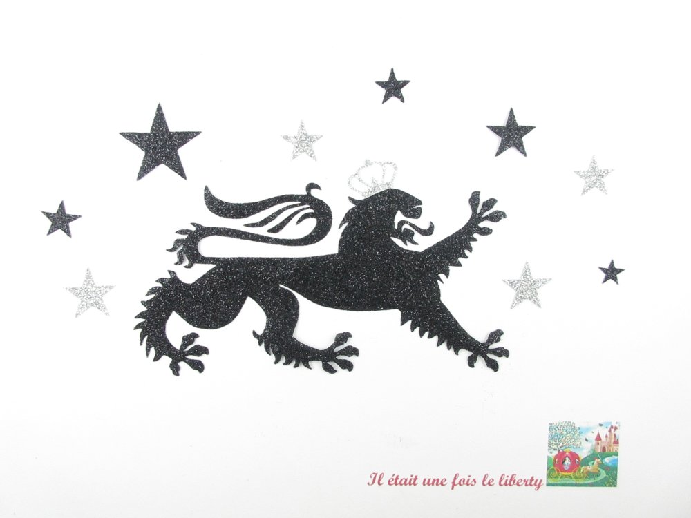 Appliqués thermocollants lion médiéval héraldique en tissu pailleté noir motif  thermocollant patch à repasser sans couture - Un grand marché