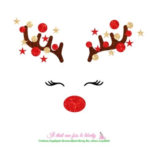 Appliqués thermocollants bois de renne au nez rouge, rudolf, applique noël patch à repasser pailleté sans couture
