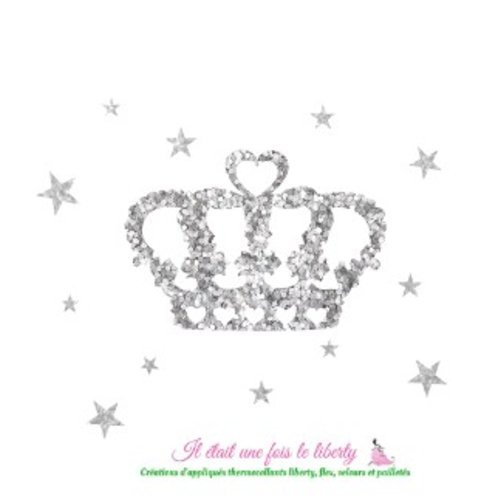 Appliqué thermocollant couronne en flex pailleté argent patch à repasser appliqué sans couture