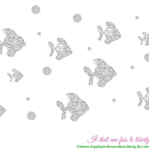 Appliqués thermocollants 8 poissons en tissus pailletés argent (coloris au choix)