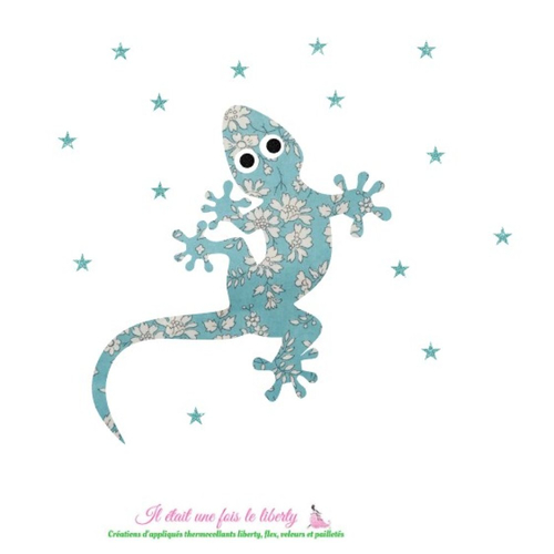 Appliqué thermocollant lézard en tissu liberty capel vert nil et flex pailleté patch à repasser