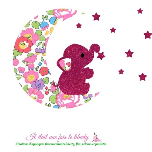 Appliqués thermocollants éléphant en tissu liberty bétsy et flex pailleté patch elephant à repasser, sans couture