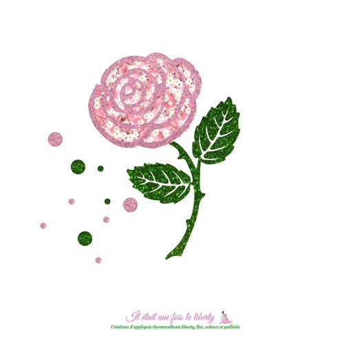 Appliqués thermocollants rose, fleur de l'amour, en tissu liberty mitsi valeria orchidée et flex pailleté