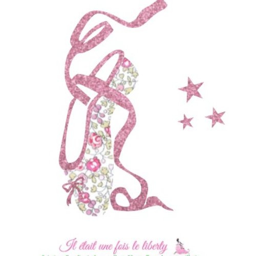 Appliqué thermocollant liberty chausson de danse en tissu liberty eloïse rose flex pailleté rose pâle prêt à être repassé