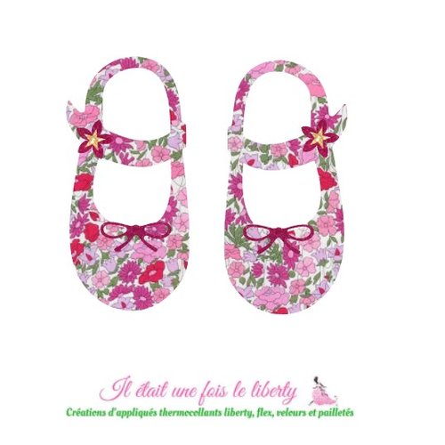 Appliqués thermocollants chaussures fillette chaussons bébé liberty poppy forest rose flex pailleté patc sans couture