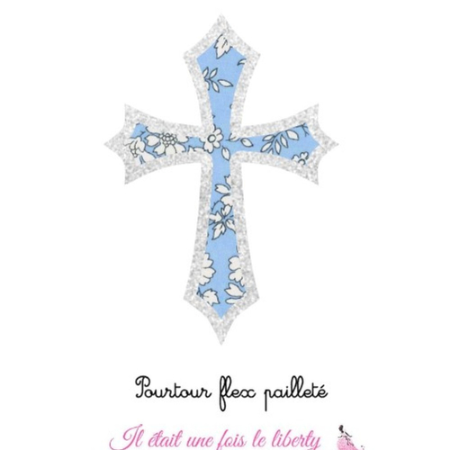 Appliqués thermocollants croix communion médiévale liberty capel bleu ciel et flex pailleté patch à repasser
