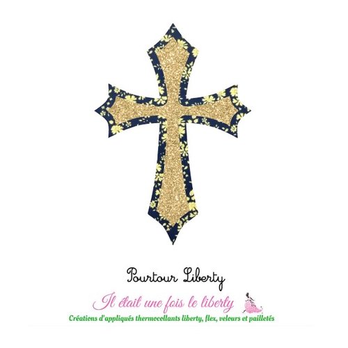 Appliqués thermocollants croix communion baptême médiévale liberty capel bleu flex pailleté patch à repasser