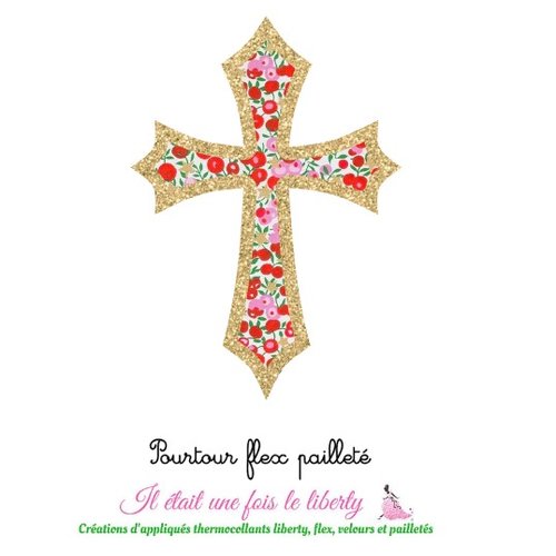 Appliqués thermocollants croix communion baptême tissu liberty wiltshire star flex pailleté patch à repasser motif sans couture écusson