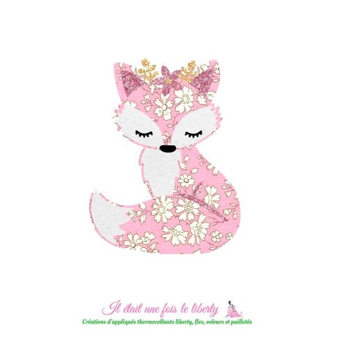 Appliqués thermocollants renarde aux yeux dormeurs en tissu liberty capel rose et flex pailleté patch à repasser