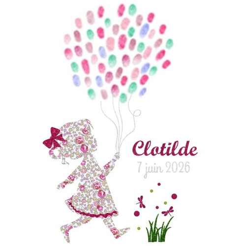 Appliqués thermocollants communion, baptêmen figurant une petite fille destinée à servir de support pour un arbre à empreintes