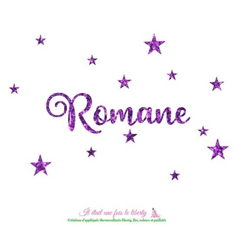 Appliqué thermocollant prénom pailleté personnalisable de 6 lettres (romane, ex.) en flex pailletés (coloris au choix)
