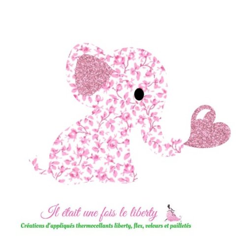 Appliqué thermocollant elephant tissu liberty mickaël rose flex pailleté patch à repasser à recomposer, sans couture
